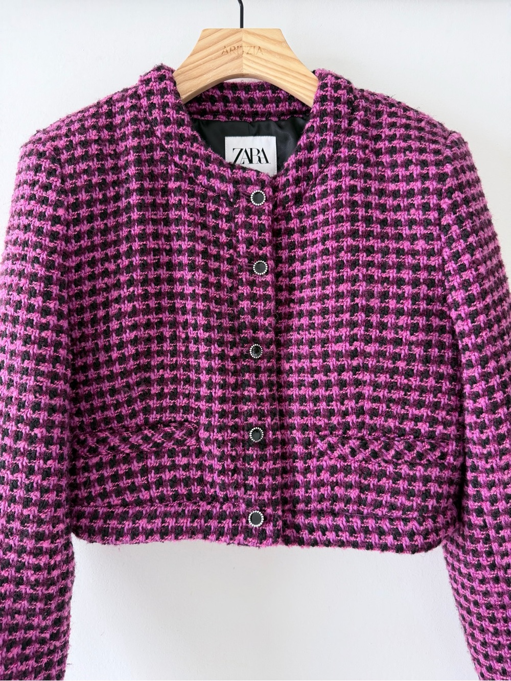 Zara Pink & Black Houndstooth Utility Jacket - Picture 4 of 12